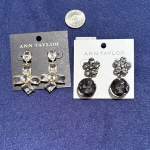 Ann Taylor Crystal Drop and Smoky Floral Drop Earrings - Clear and Smoke